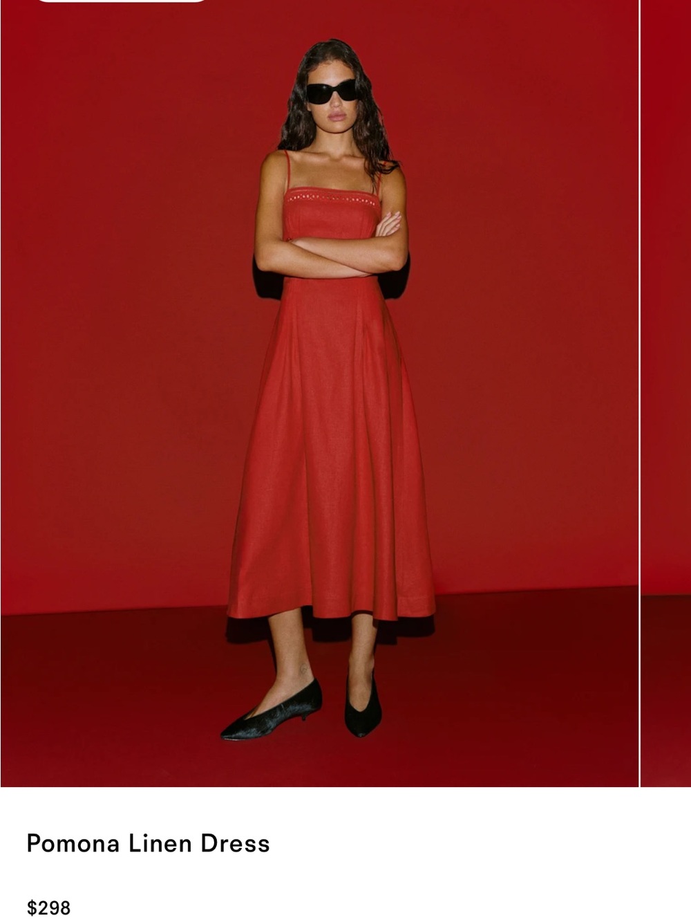 Reformation Pomona Linen Midi Dress in Red